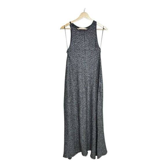 ZARA Long knit Silver Metallic Halter Dress JACQUARD large - Picture 2 of 8